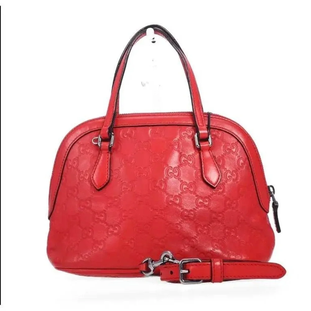 Gucci Guccissima Red Leather Dome Satchel Crossbody‎ Bag 341504 493075